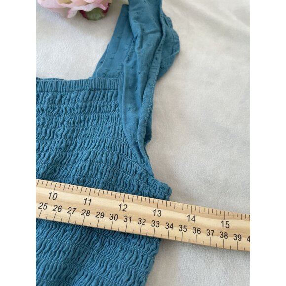 Vintage Y2K Old Navy Teal Smocked Dress With Ruffle Straps & Skirt Cottagecore - Picture 8 of 12